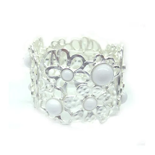 WHITE GARDEN FLOWER STRETCH BRACELET #JB0094_SIL-WHT (KC9/K line Top)