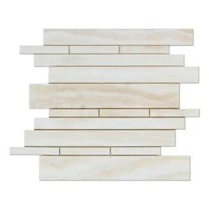 White Onyx Random Strip Mosaic Tile, Cross-Cut, Polished - Lot of 50 Sheets