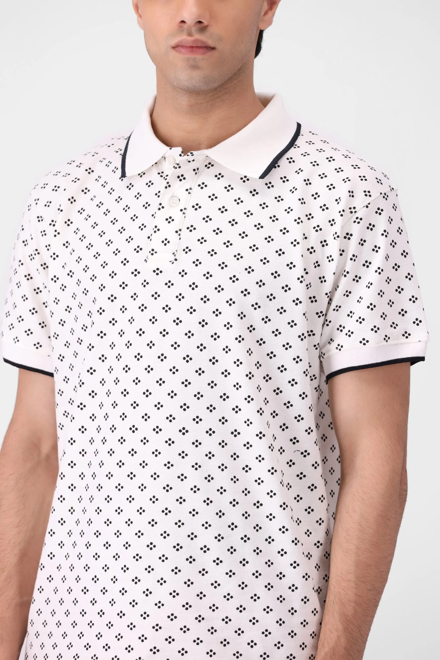 White Printed Polo Shirt