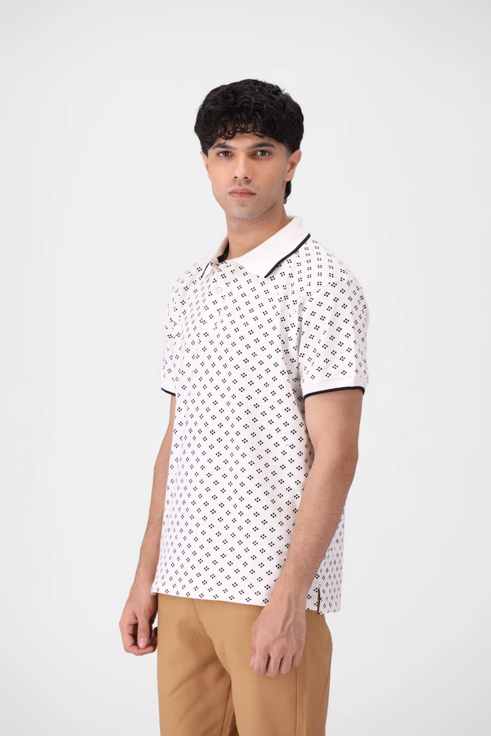 White Printed Polo Shirt