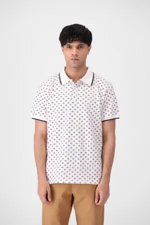 White Printed Polo Shirt