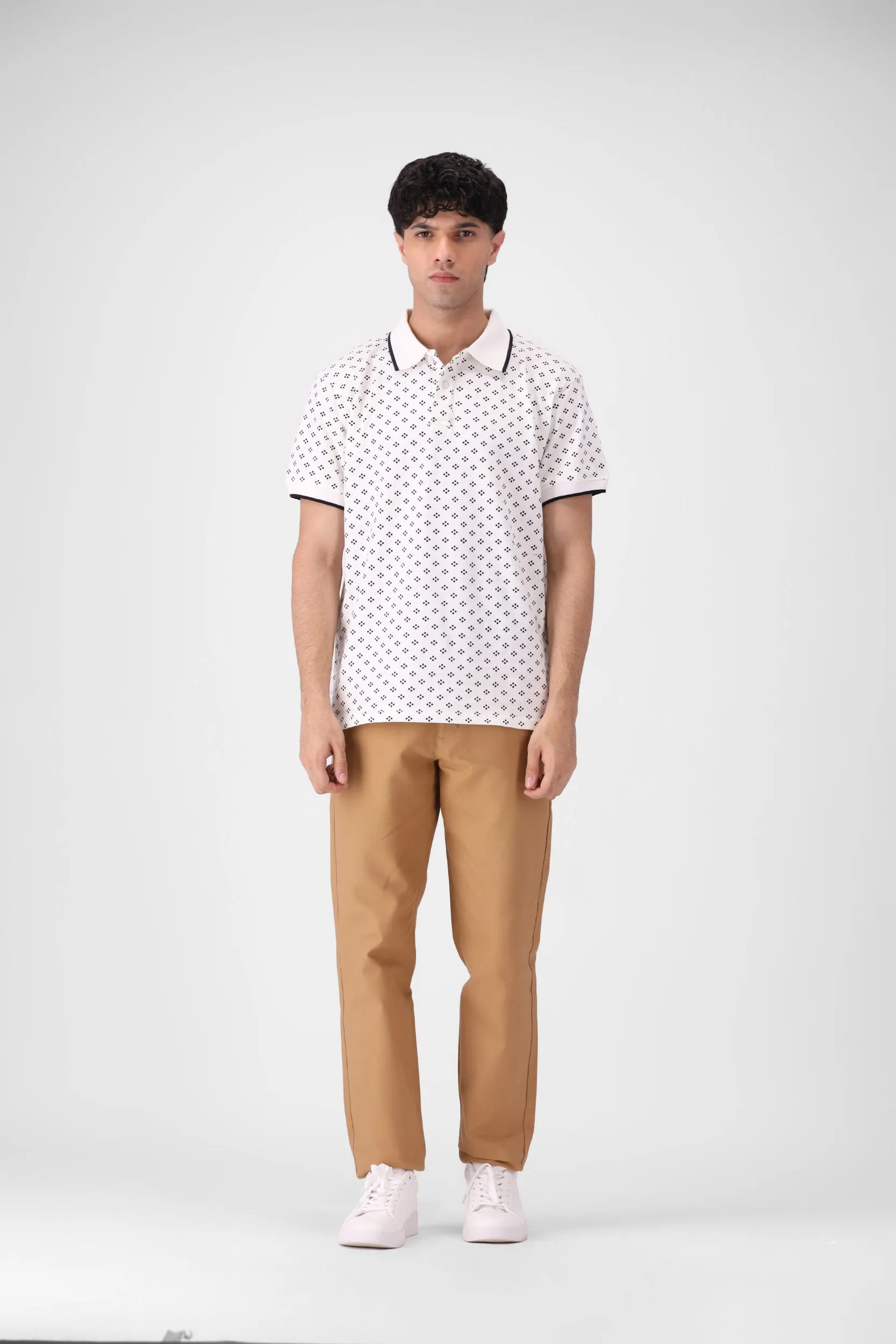 White Printed Polo Shirt