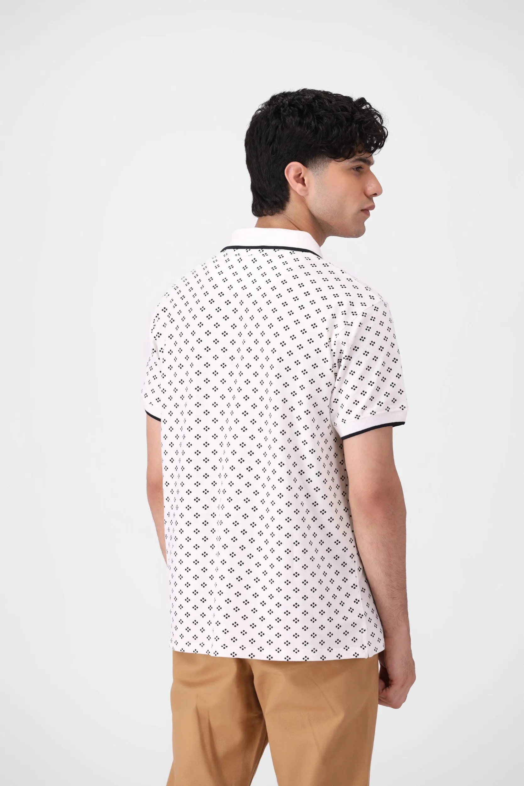 White Printed Polo Shirt