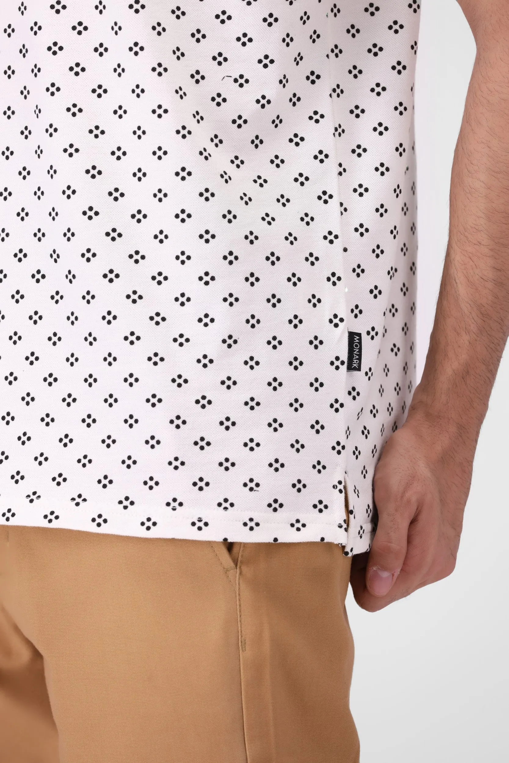 White Printed Polo Shirt