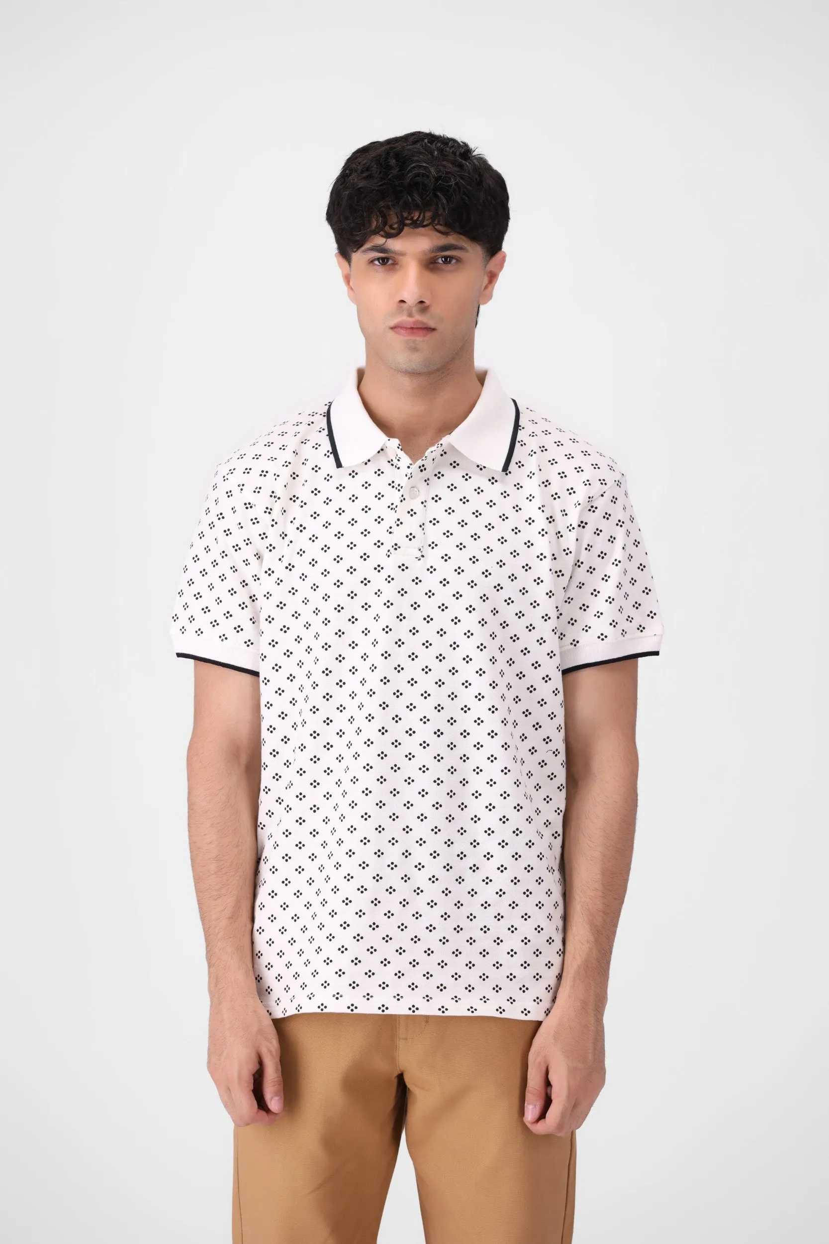 White Printed Polo Shirt