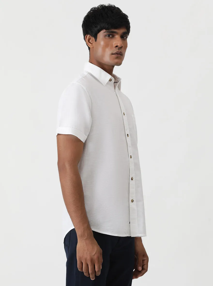 White Solid Slim Fit Casual Shirt | Greenfibre