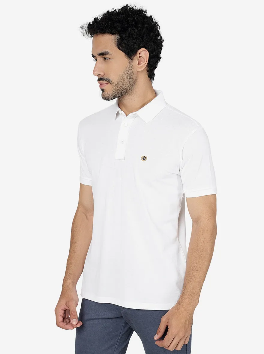 White Solid Slim Fit Polo T-Shirt | JadeBlue