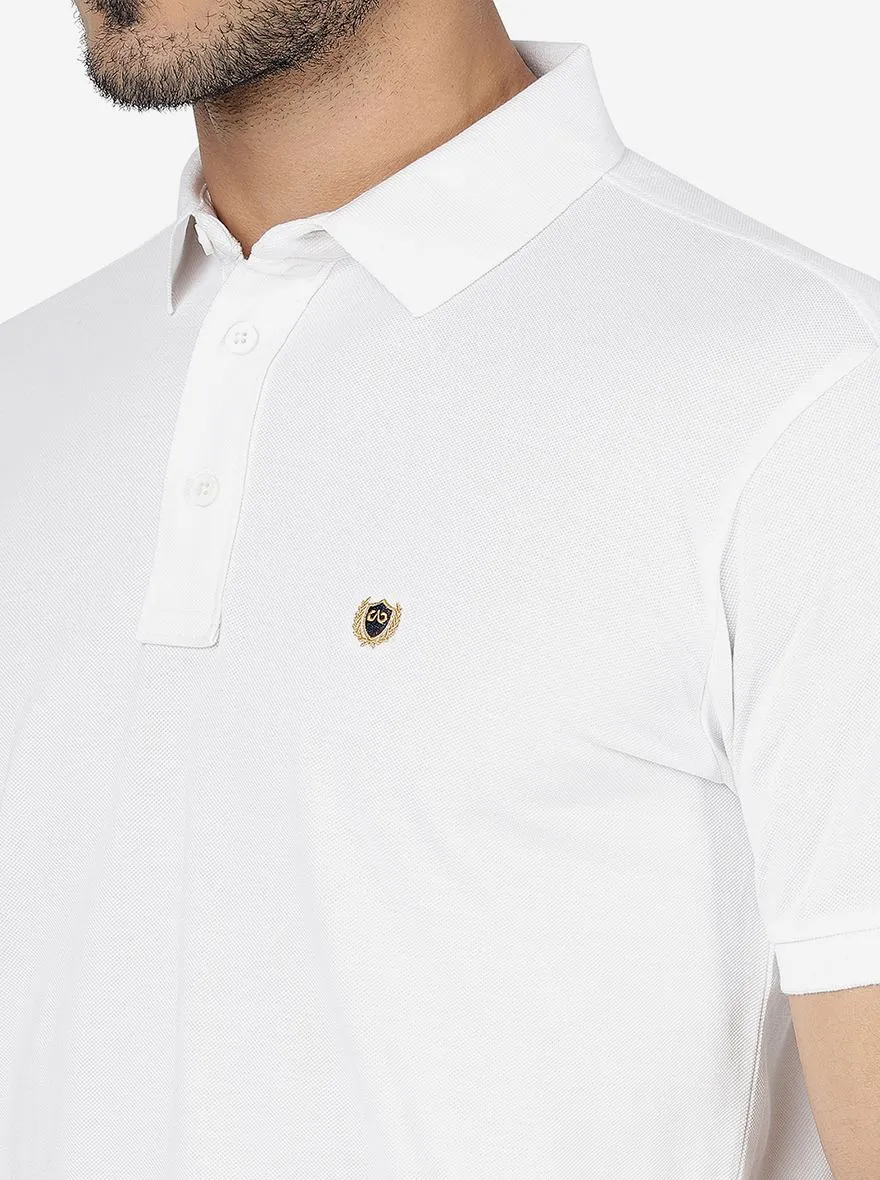 White Solid Slim Fit Polo T-Shirt | JadeBlue