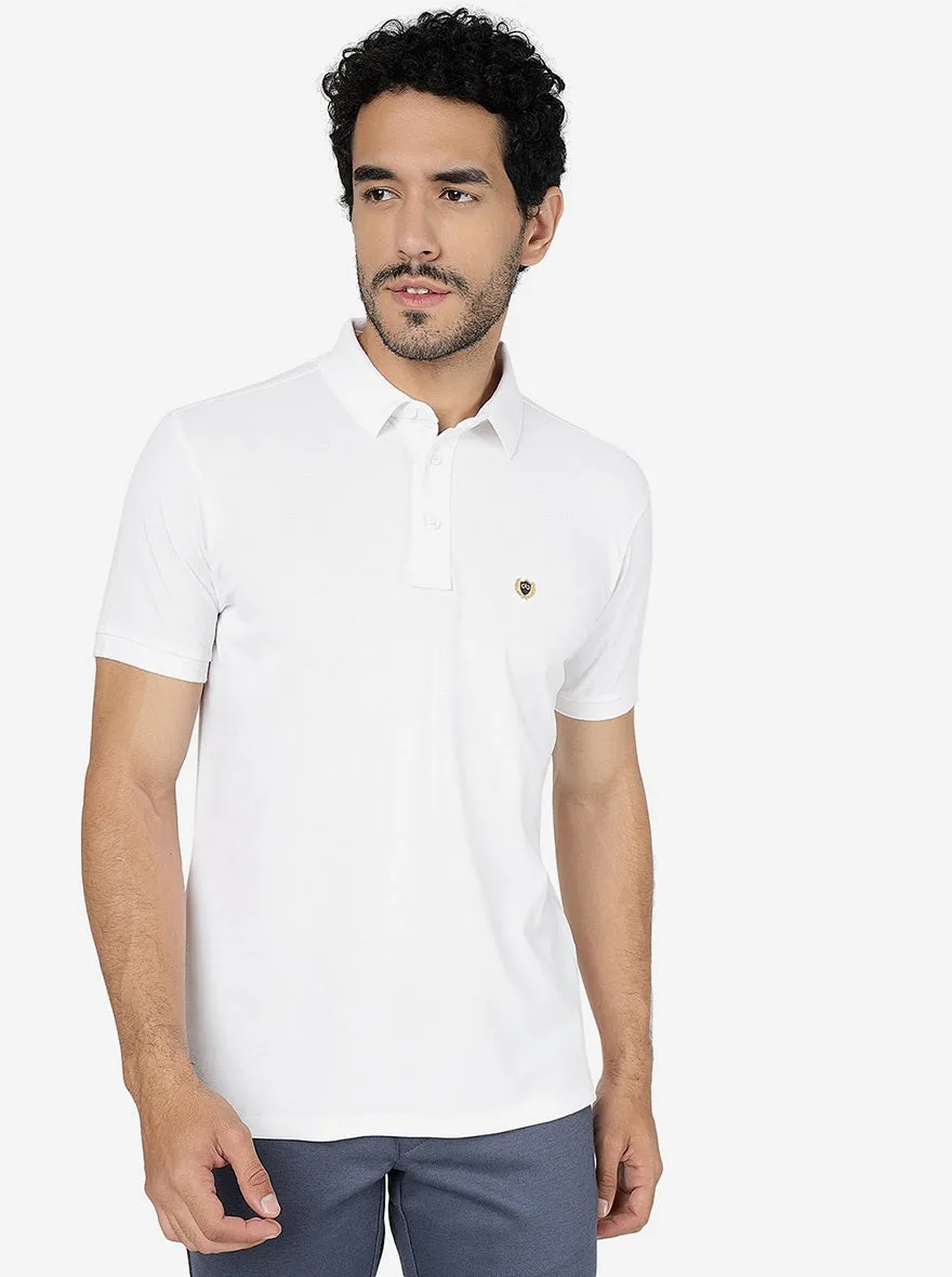 White Solid Slim Fit Polo T-Shirt | JadeBlue