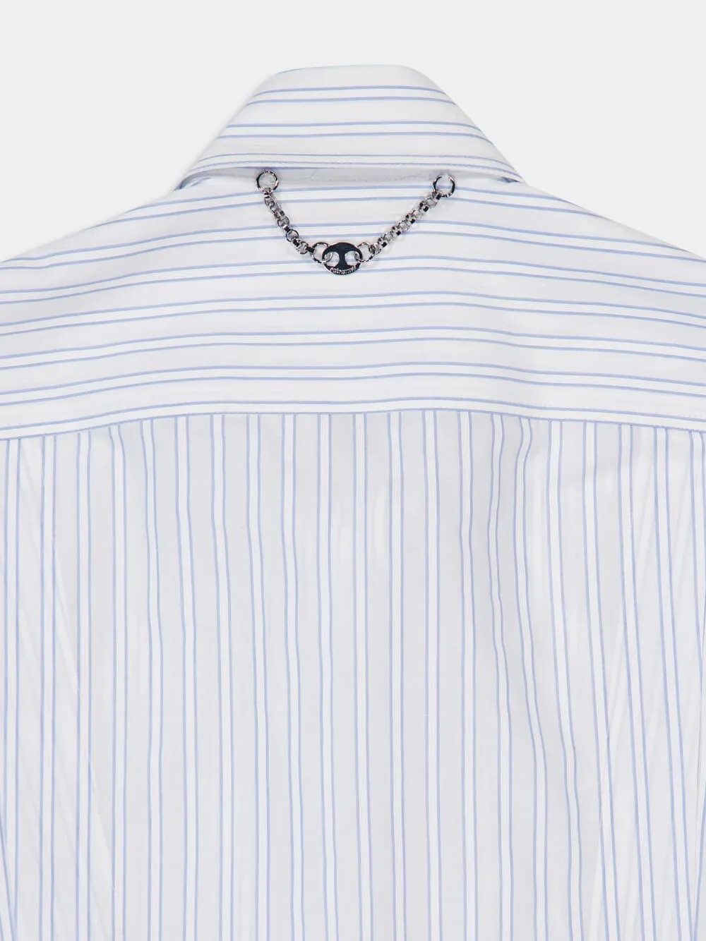 White Striped Cotton Poplin Shirt with Belt Detail
