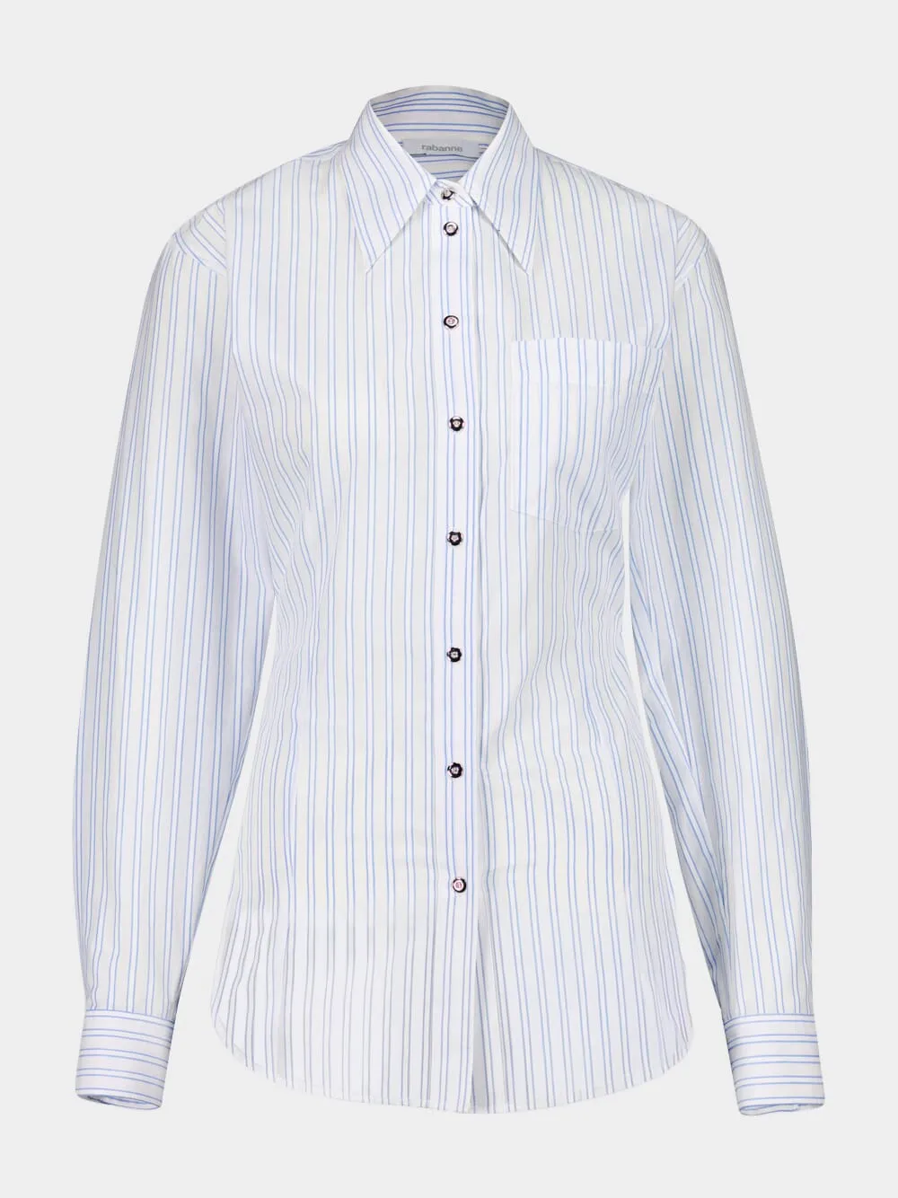 White Striped Cotton Poplin Shirt with Belt Detail