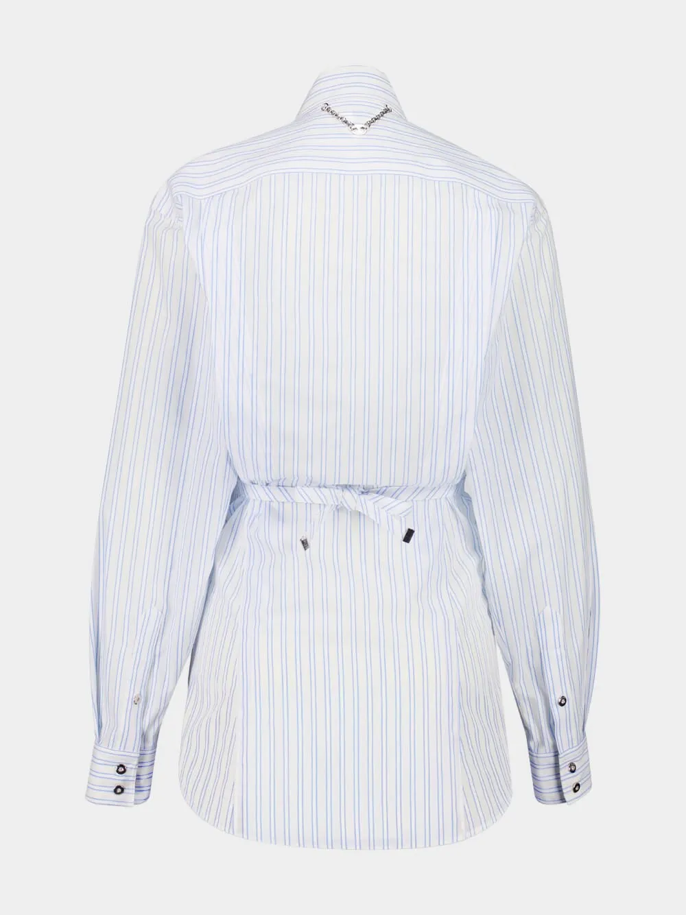 White Striped Cotton Poplin Shirt with Belt Detail