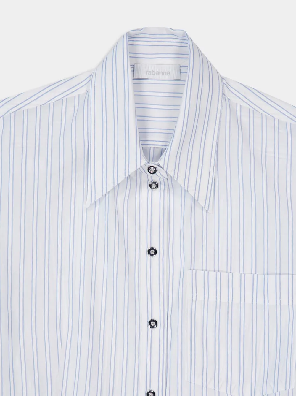 White Striped Cotton Poplin Shirt with Belt Detail
