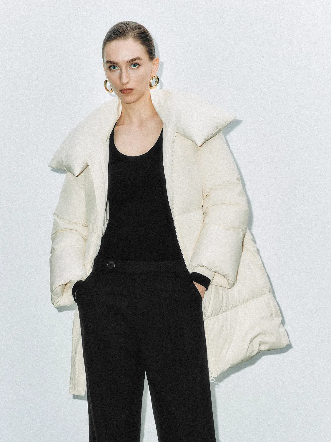 Wide Lapel Padded Down Outerwear Jackets