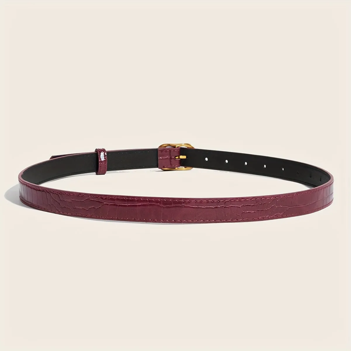 Wine Red Crocodile PU Belt w/ Metal Buckle for Jeans & Casual Wear