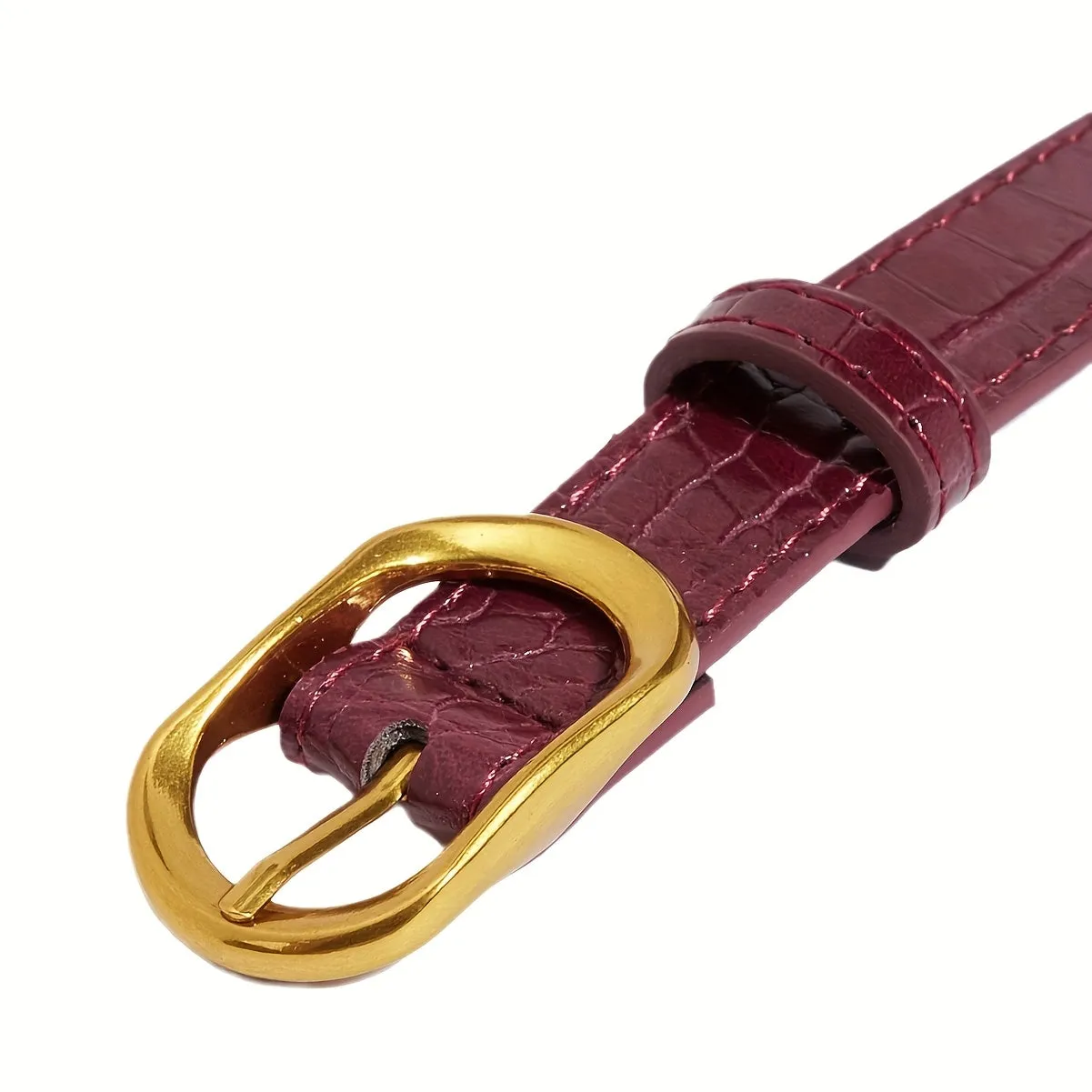 Wine Red Crocodile PU Belt w/ Metal Buckle for Jeans & Casual Wear