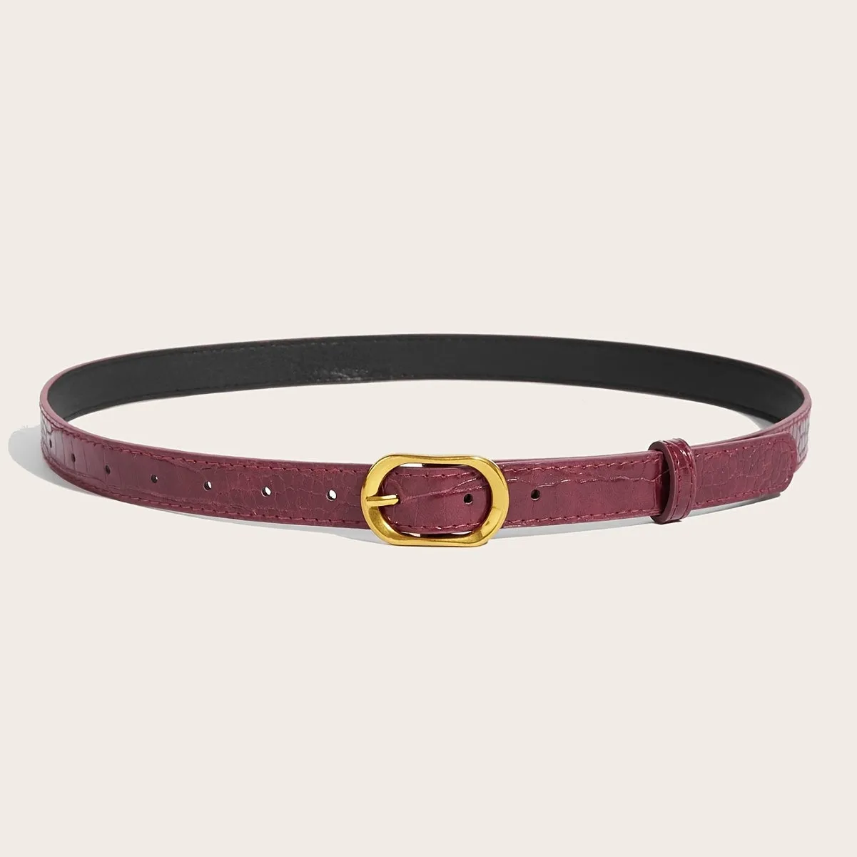 Wine Red Crocodile PU Belt w/ Metal Buckle for Jeans & Casual Wear