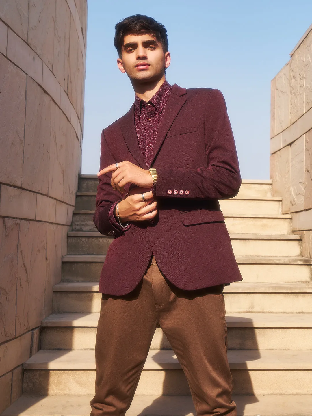 Wine Single Breasted Blazer