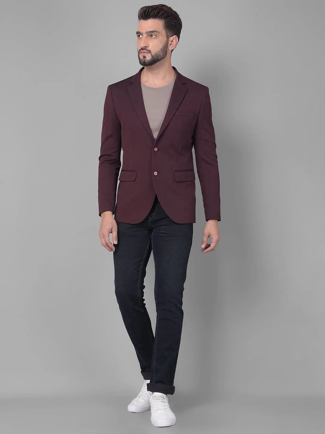 Wine Single Breasted Blazer