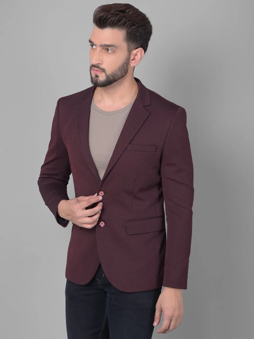 Wine Single Breasted Blazer