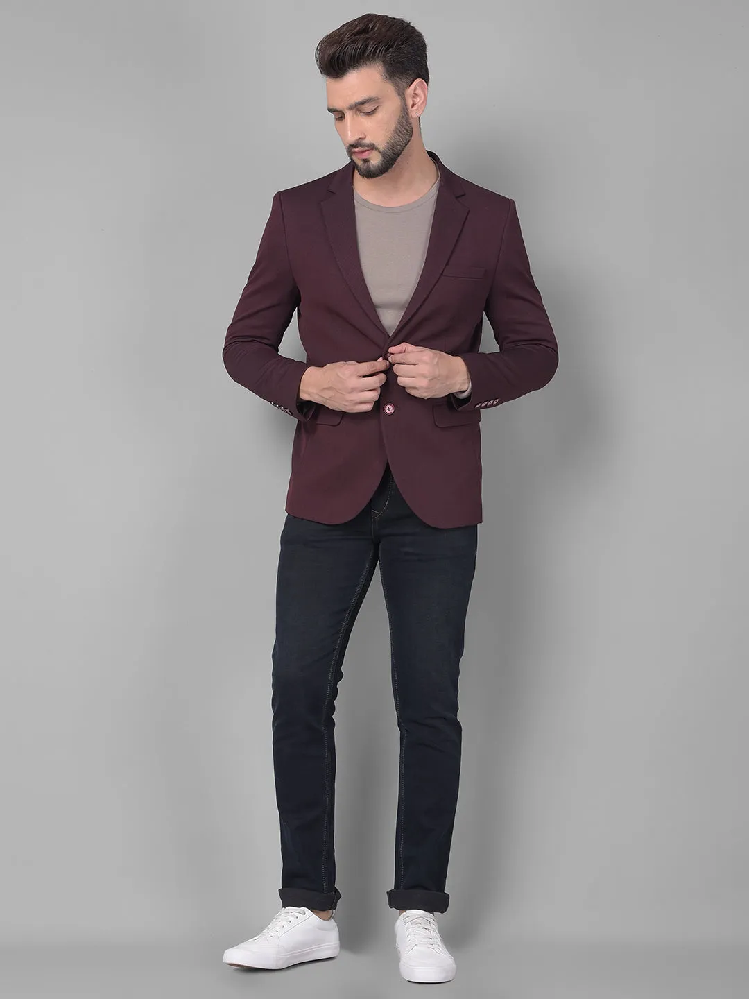 Wine Single Breasted Blazer