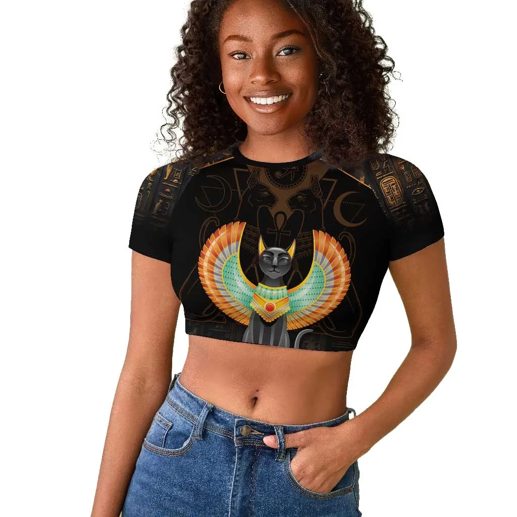 Winged Egypt Cats Raglan Cropped T shirt Ancient Egypt Culture LT9