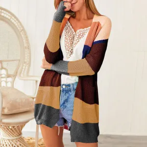 Women New Rainbow Stitching Cardigan