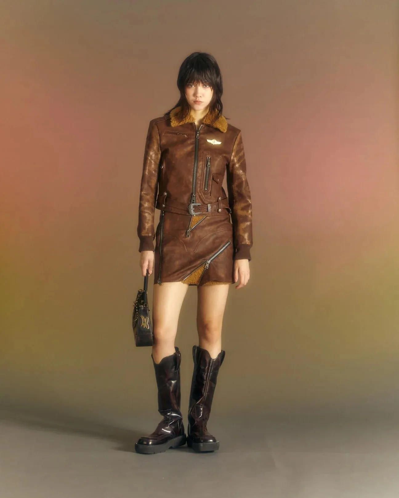 Womens Andersson Bell Austin Faux Shearling Skirt 'Brown'