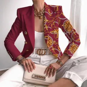 Women's Asymmetrical Blazer with Ornate Gold and Chain Print | Perfect for All Seasons