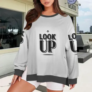 Women's Crew Neck Long Sleeve Side Zipper Sweatshirt