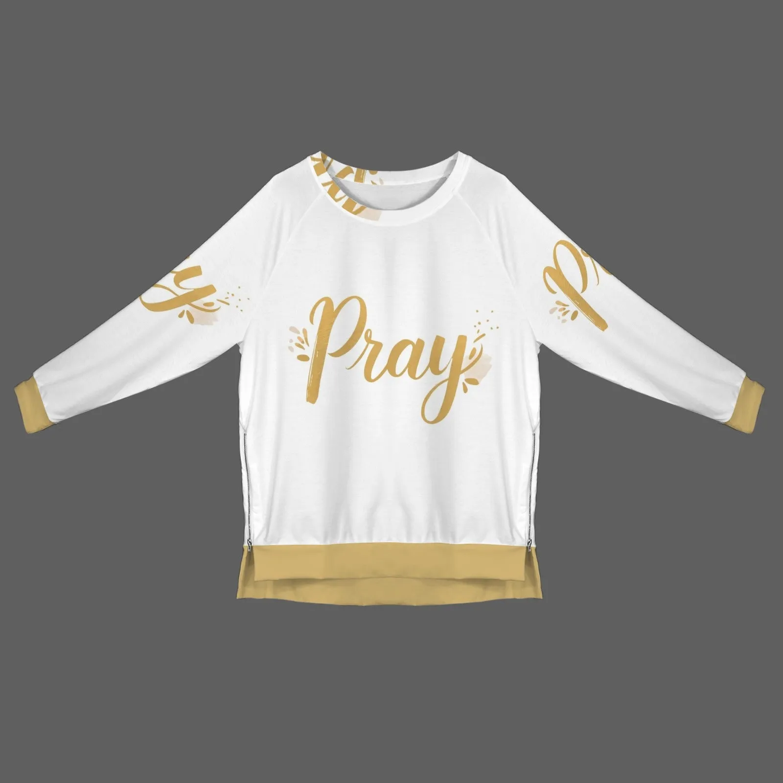 Women's Crew Neck Long Sleeve Side Zipper Sweatshirt