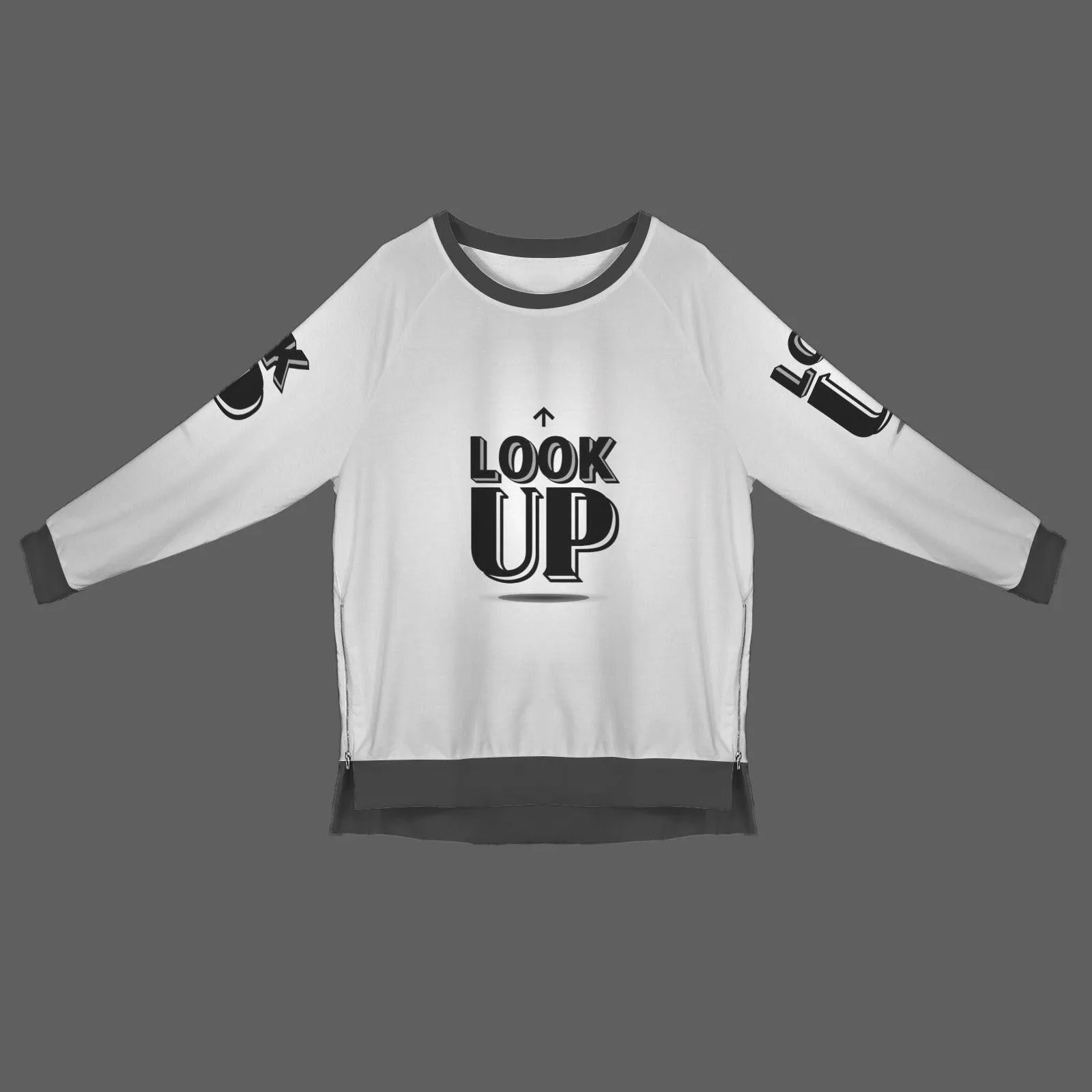 Women's Crew Neck Long Sleeve Side Zipper Sweatshirt