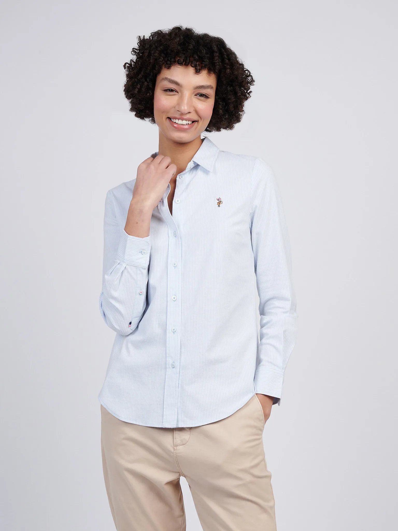 Womens Stripe Stretch Classic Fit Oxford Shirt in Windsurfer