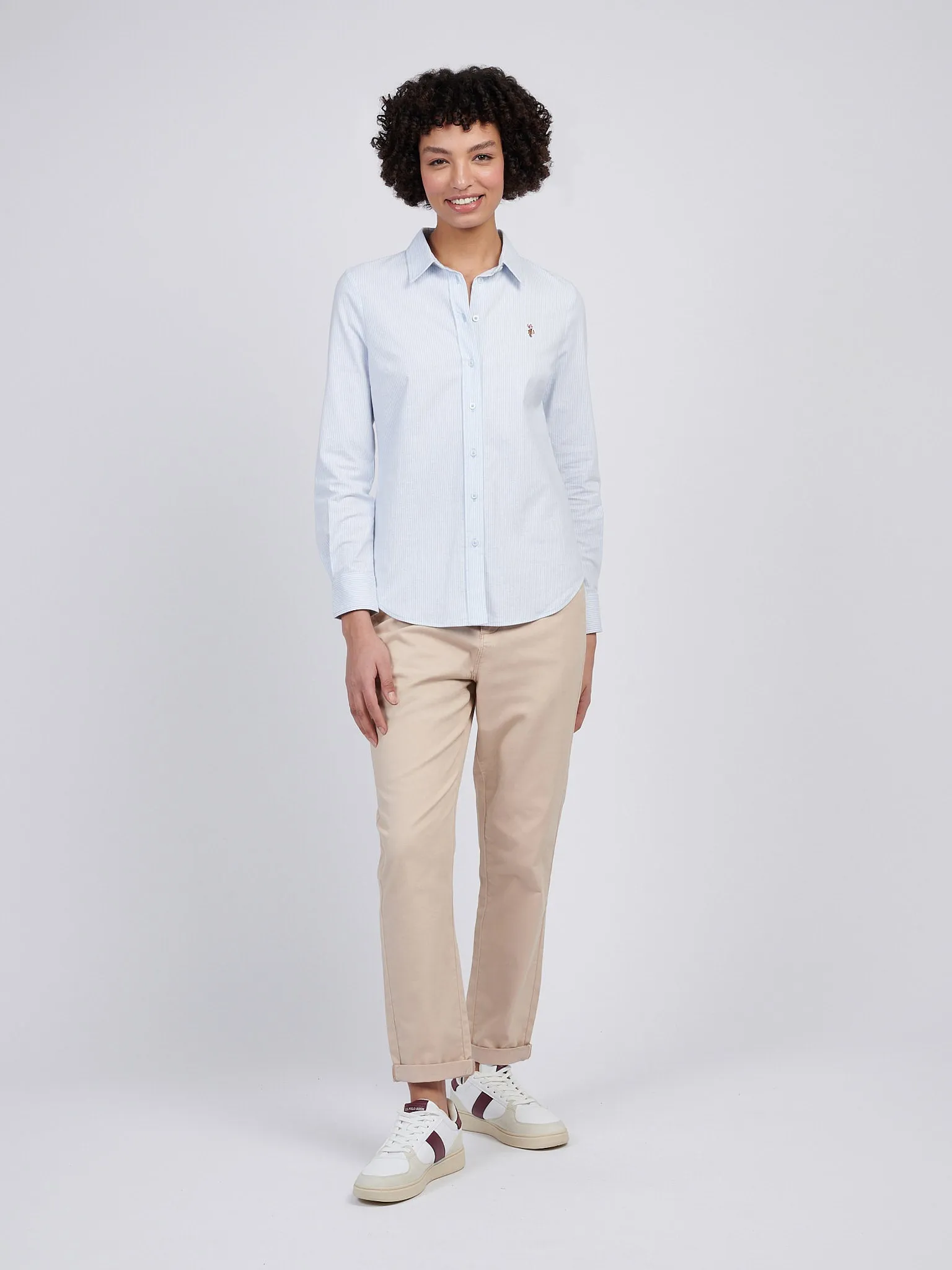 Womens Stripe Stretch Classic Fit Oxford Shirt in Windsurfer