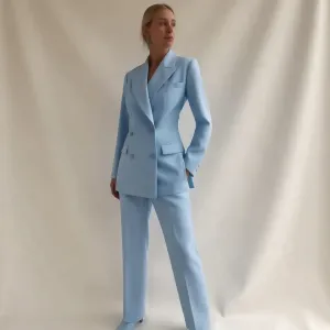 Women's Tailored Pantsuit - Double-Breasted Blazer - Long Sleeve - Slim Fit - Two-Piece Formal Set