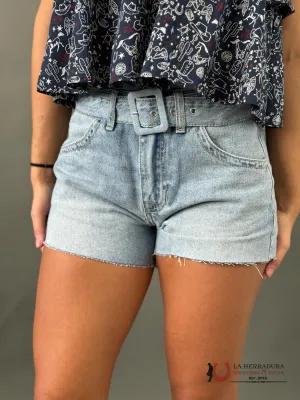 WOMENS'S Rock&Roll LIGHT WASH BELTED SHORT