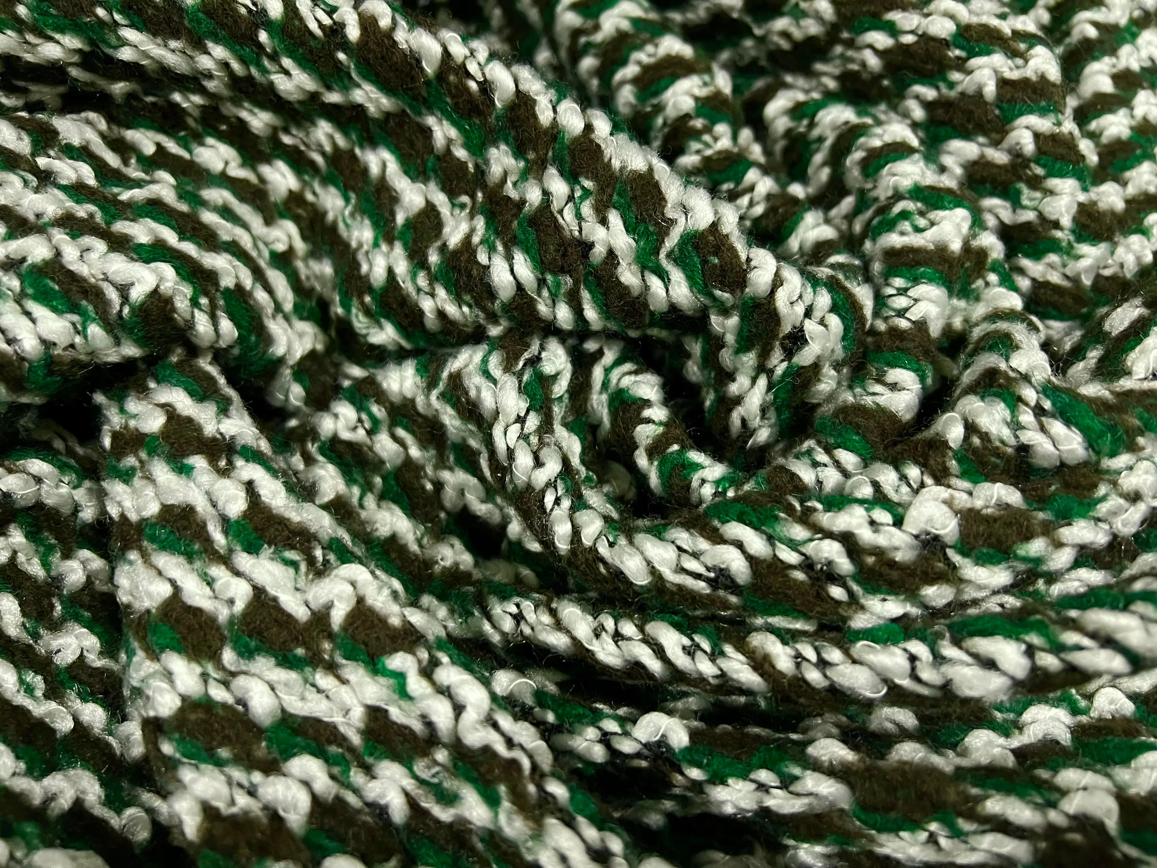 Wool bouclé heavyweight coat & jacket fabric, per metre - green black & white