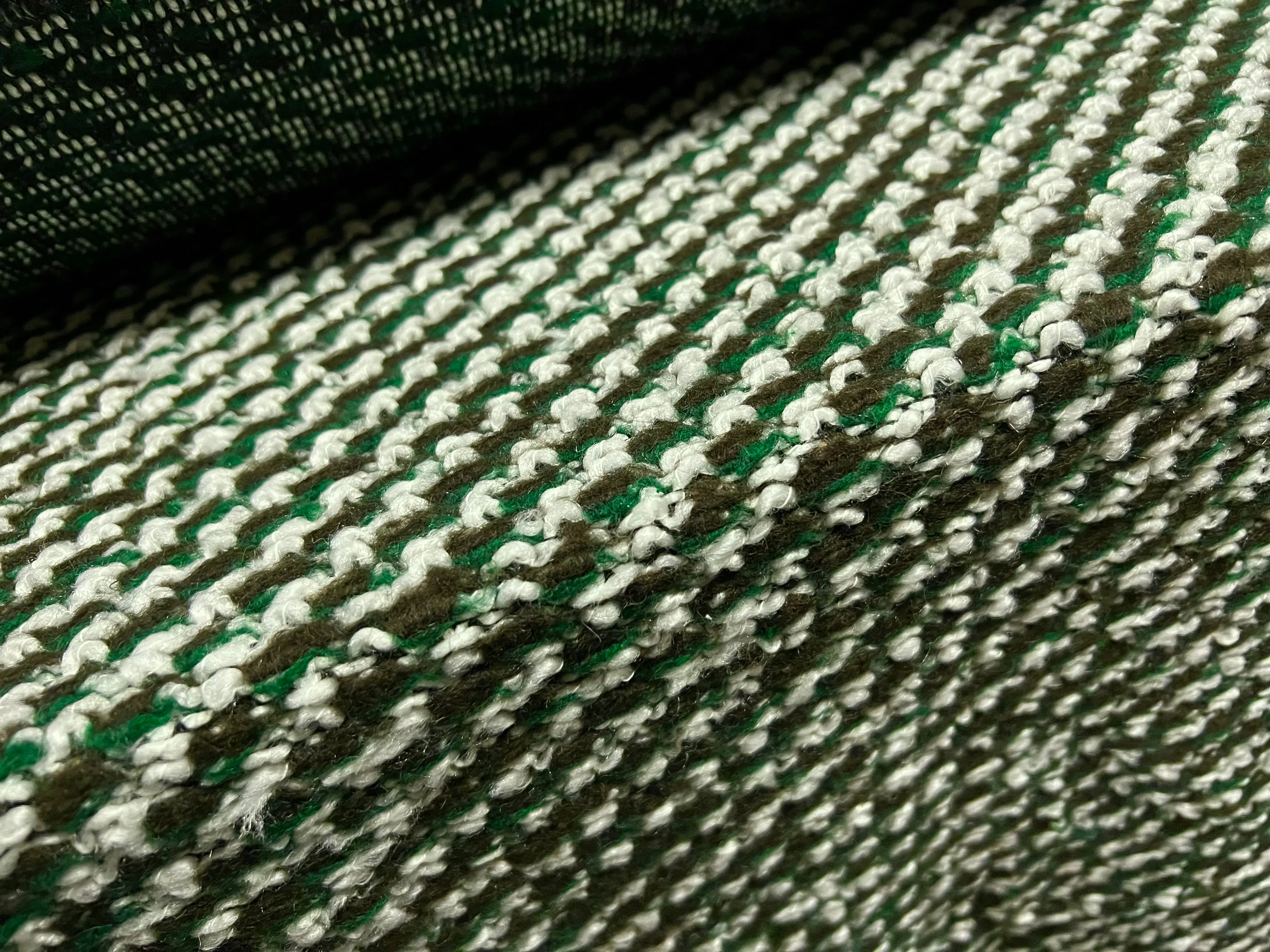 Wool bouclé heavyweight coat & jacket fabric, per metre - green black & white