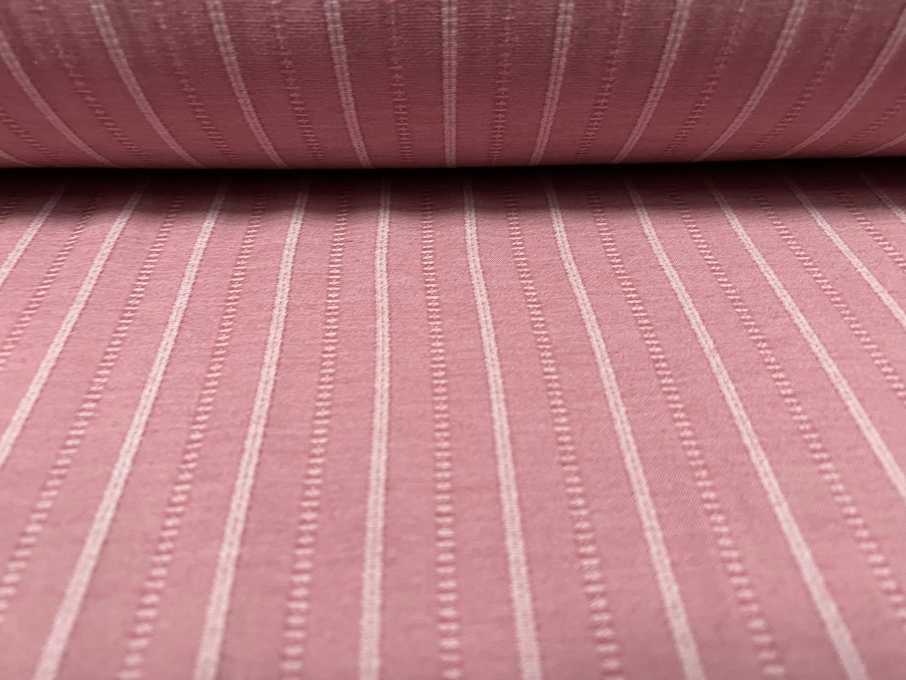 Woven stretch spandex raised pinstripe in a stripe fabric, per metre - dusky pink