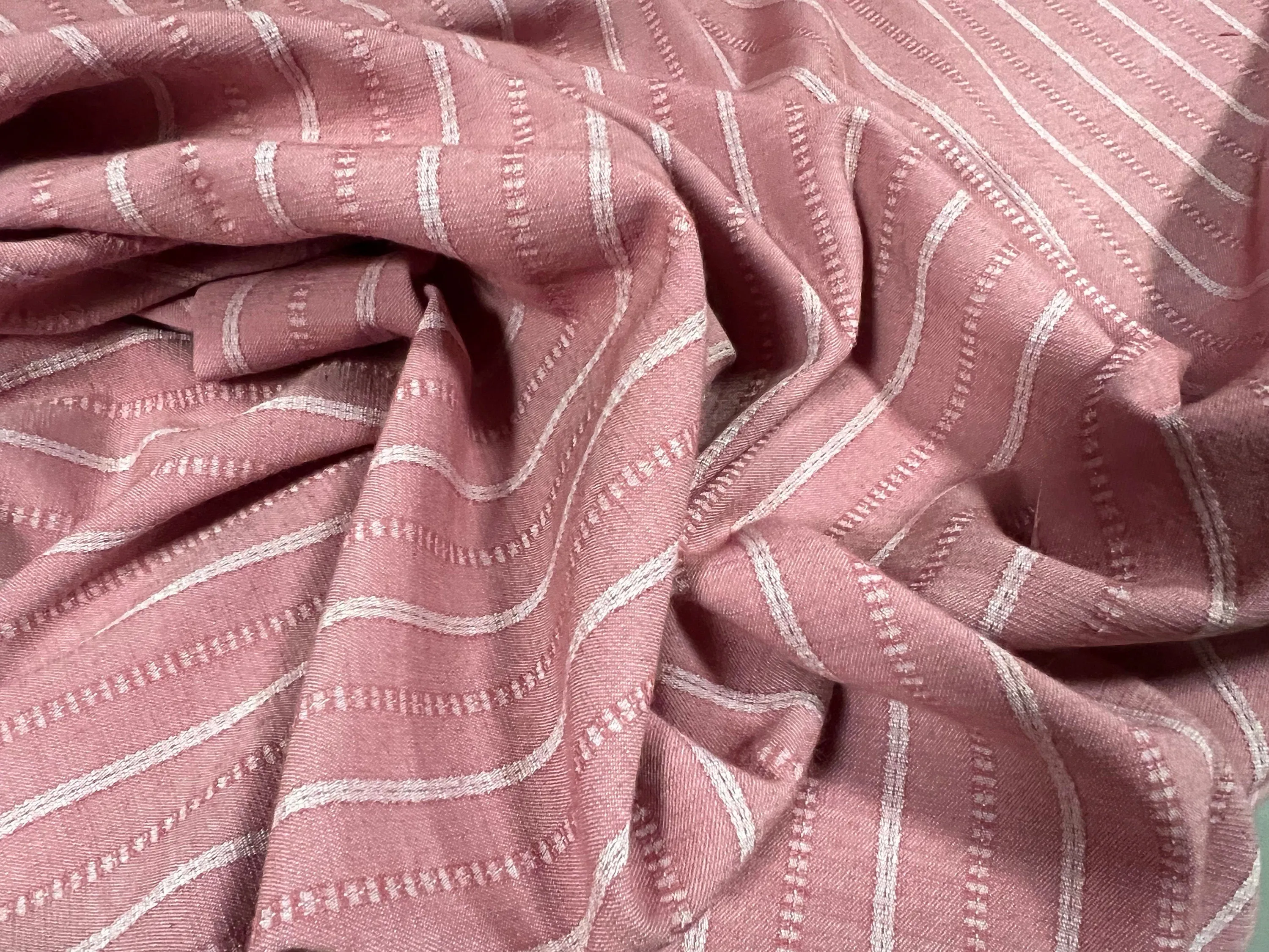 Woven stretch spandex raised pinstripe in a stripe fabric, per metre - dusky pink
