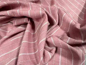 Woven stretch spandex raised pinstripe in a stripe fabric, per metre - dusky pink