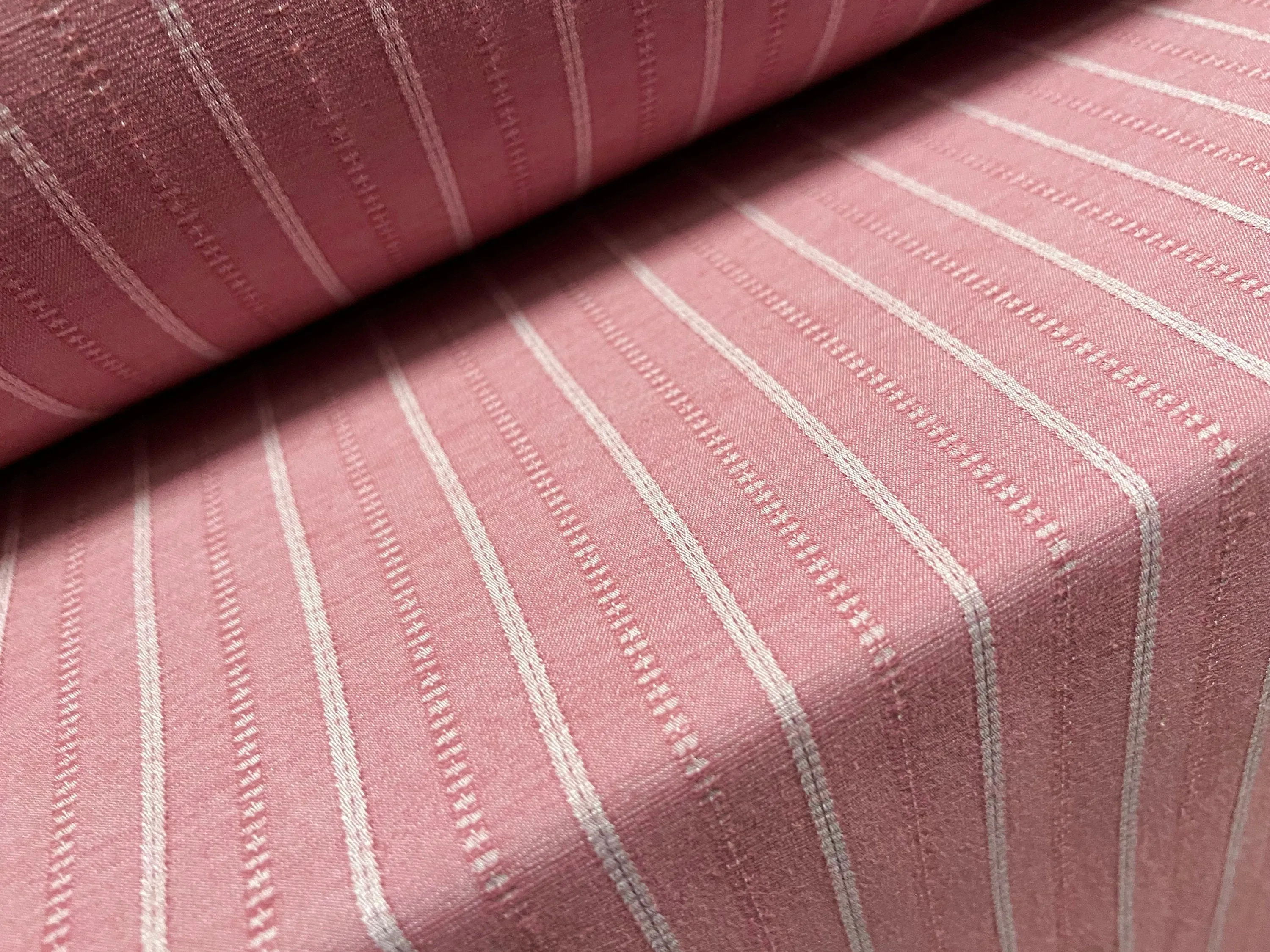 Woven stretch spandex raised pinstripe in a stripe fabric, per metre - dusky pink