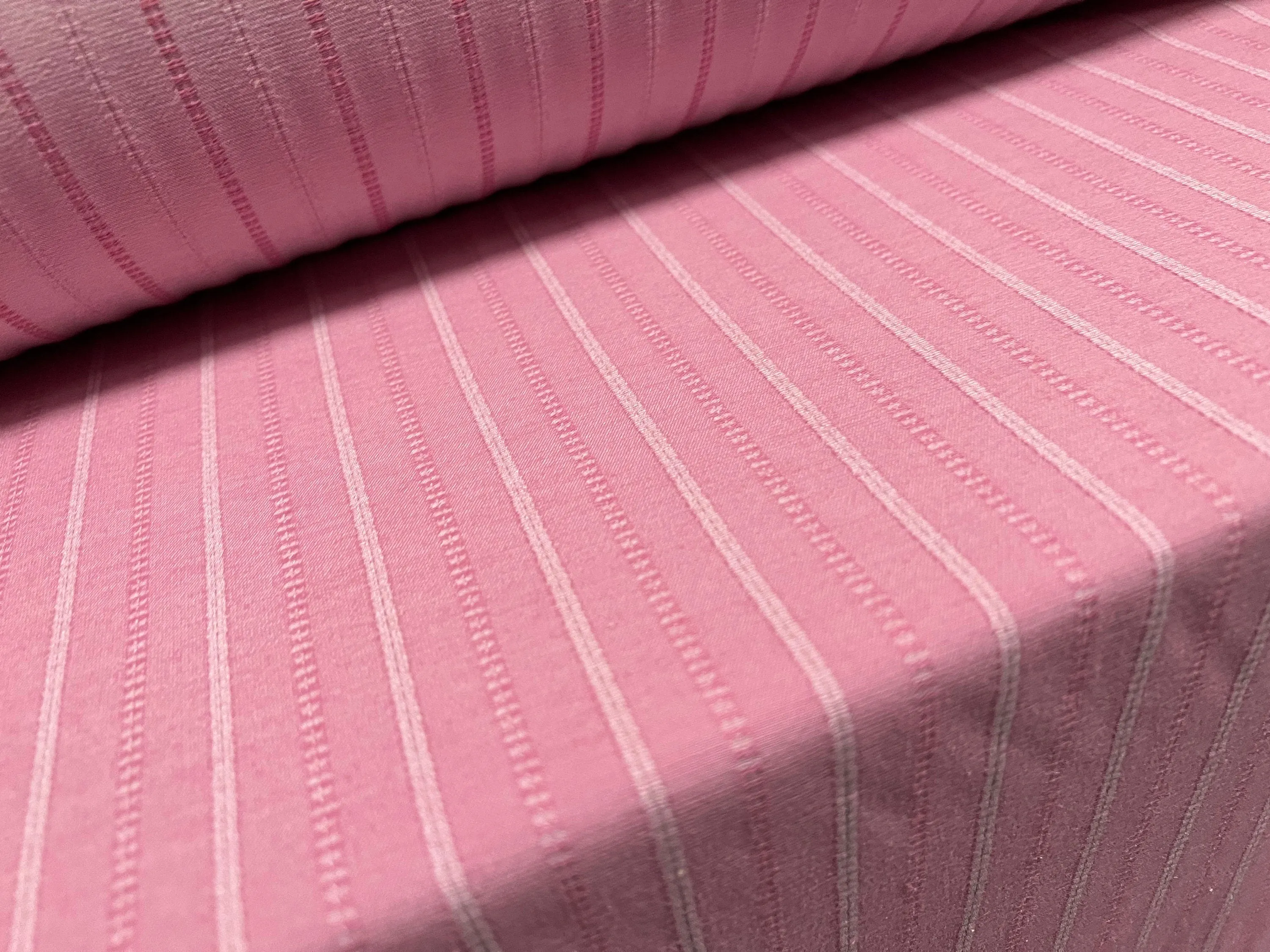Woven stretch spandex raised pinstripe in a stripe fabric, per metre - rose