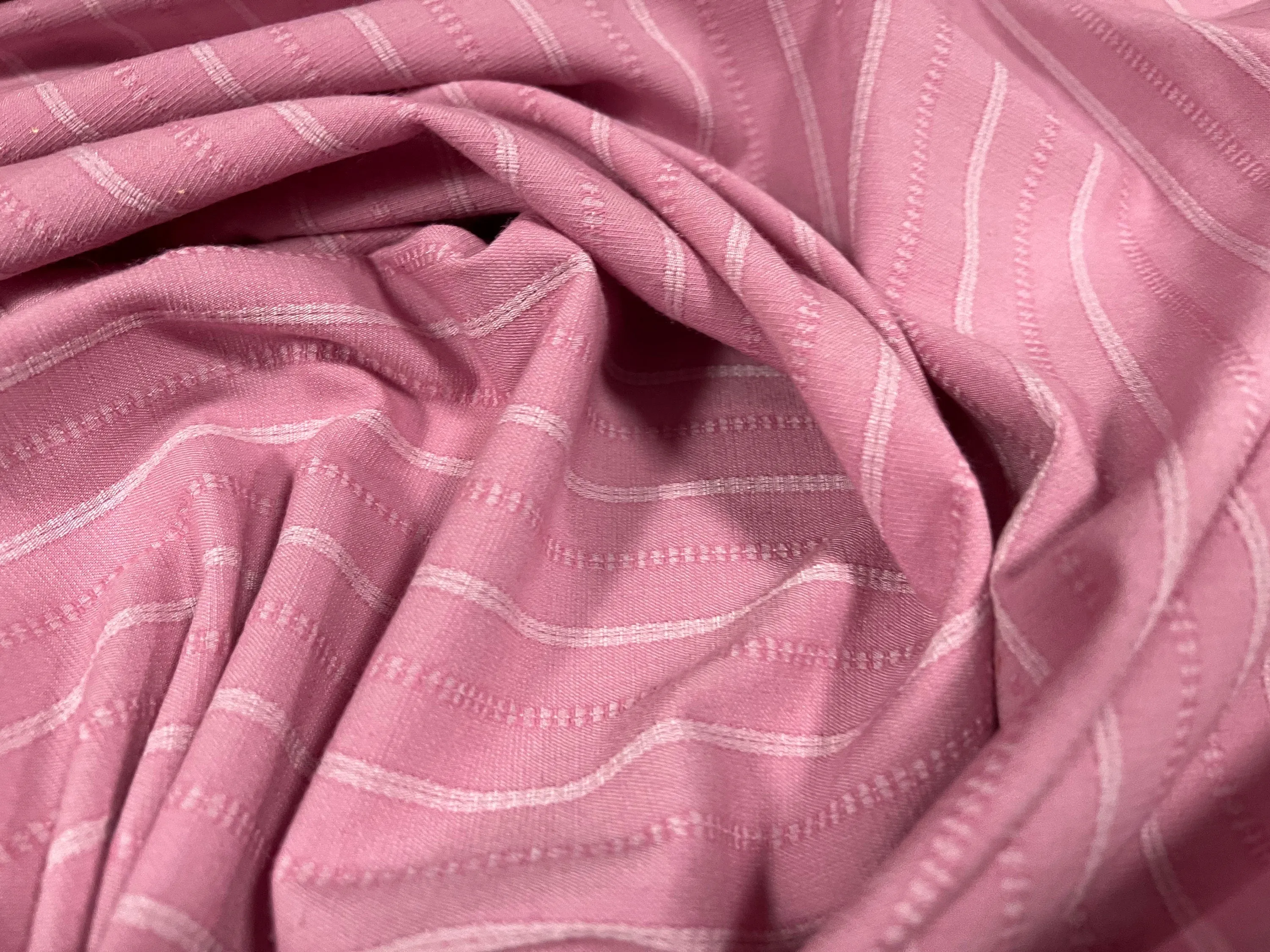 Woven stretch spandex raised pinstripe in a stripe fabric, per metre - rose