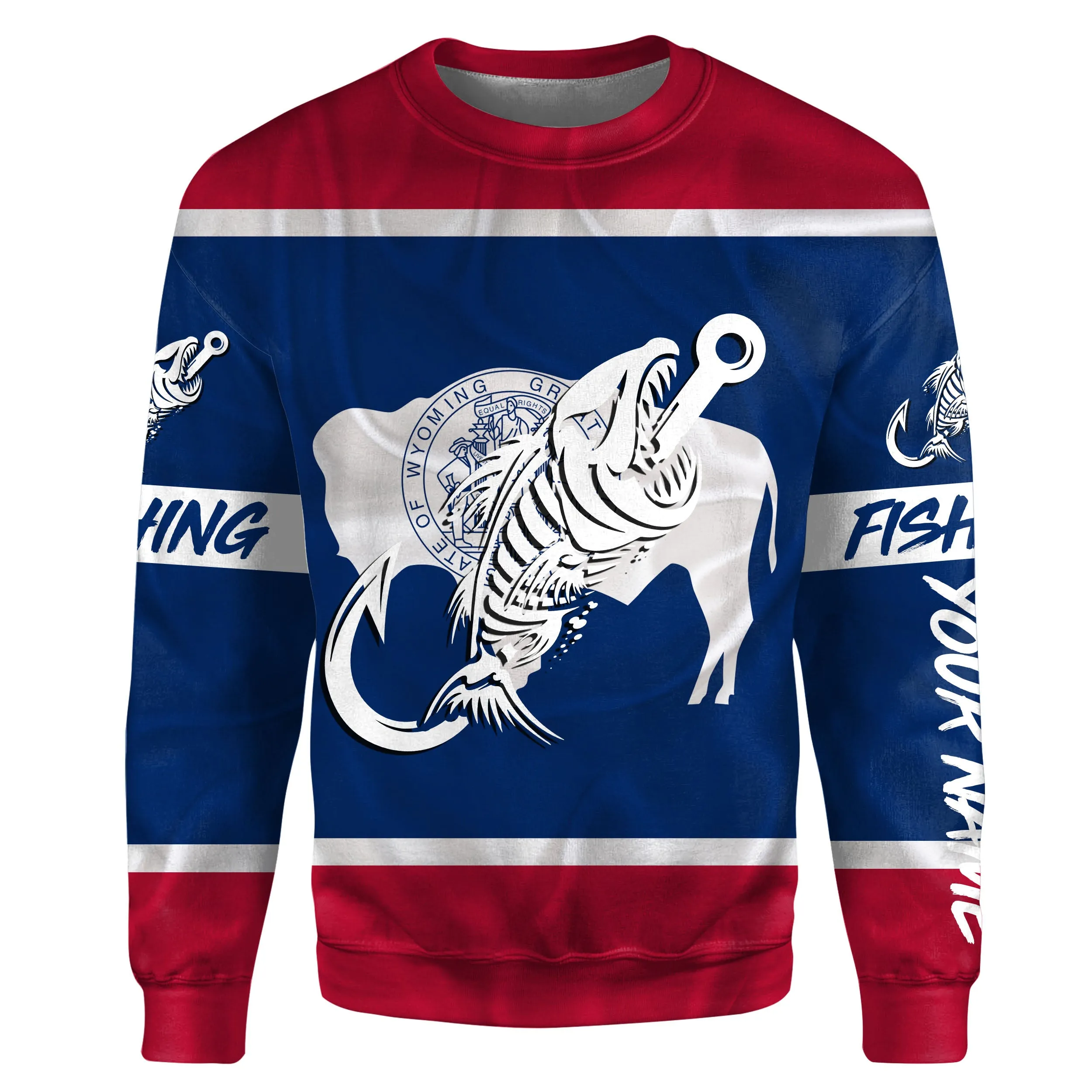 WY Wyoming Fishing Flag Fish hook skull Custom name fishing jerseys | Sweatshirt - NPQ746