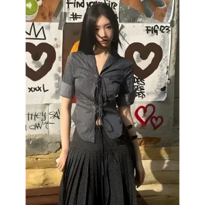 Y2K Lace-Up Front Jacket with Rolled-Up Sleeves