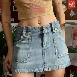 Y2K Preppy Retro Jeans Mini Skirt Korean Fashion High Waist Denim Pencil Skirt Chic Women Harajuku Grunge Vintage Streetwear