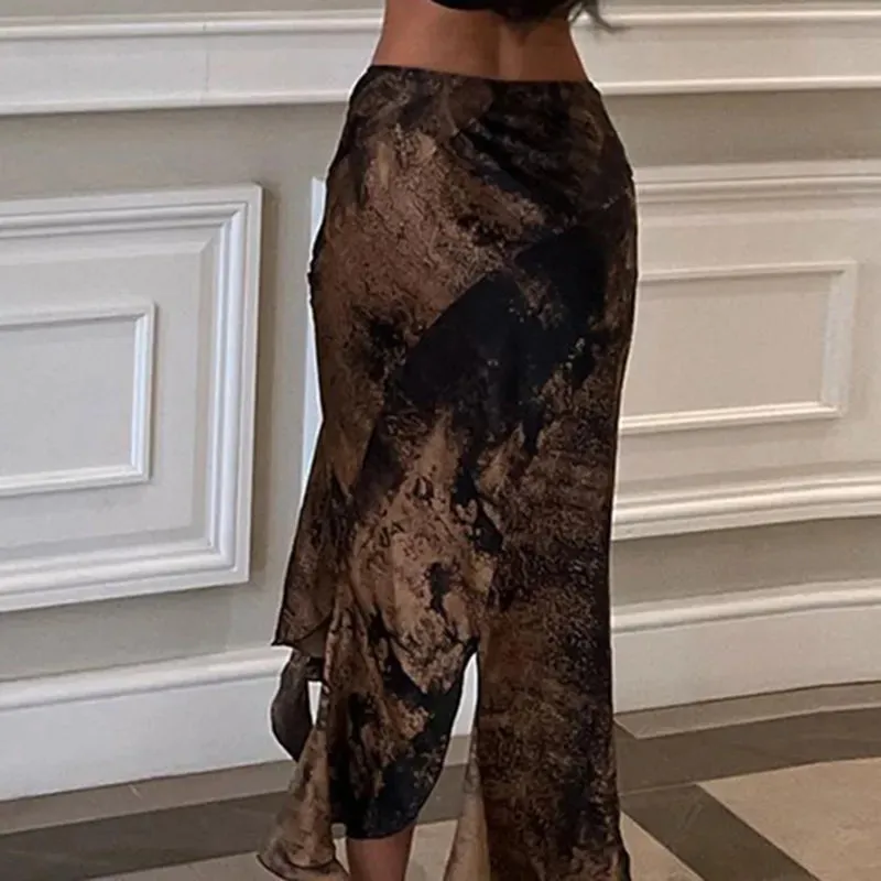 Y2K Printed Mini Skirts Lace Up Ruffles Vintage Beach Sexy Skirts Women Party Asymmetrical Bohemian Vintage Skirts Chic